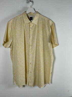 Boss Hugo Boss Mens Yellow Floral Print Short Sleeve Button-Up Shirt XXL Regular